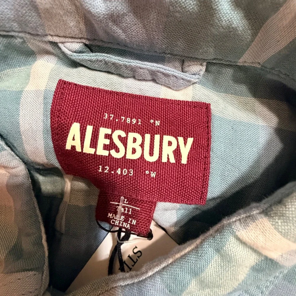 Alesbury Mens Blue Plaid Short Sleeve Button Down Cotton Shirt Tall L MGW13034